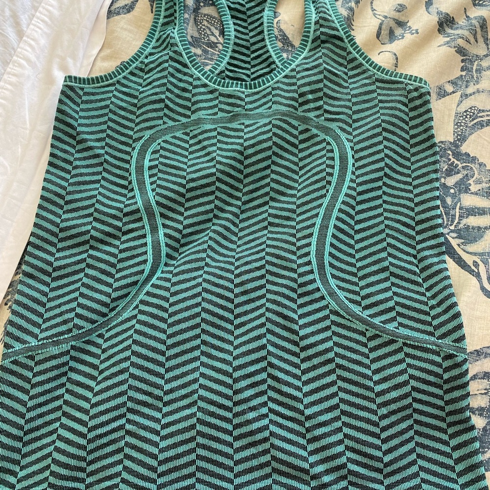 Teal & black Lululemon Run Swiftly Tech Racerback Tank, size 8